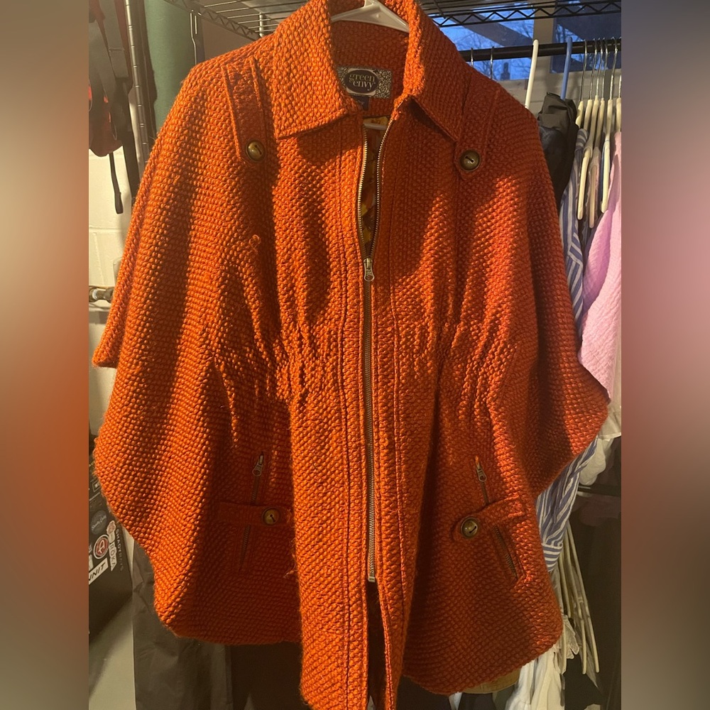 Green Envy poncho jacket in burnt orange size S